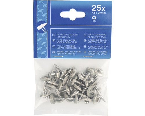 Verpakking plaatschroeven A2 roestvrij staal, 4,5 x 25 millimeter, 25 stuks