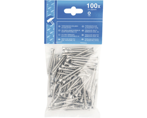 Honderd terrasschroeven A2 roestvrij staal 5 x 50 millimeter in verpakking