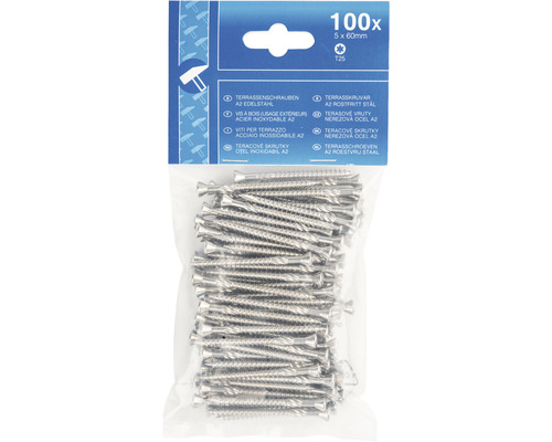 Verpakking terrasschroeven A2 roestvast staal, 5 x 60 mm, 100 stuks