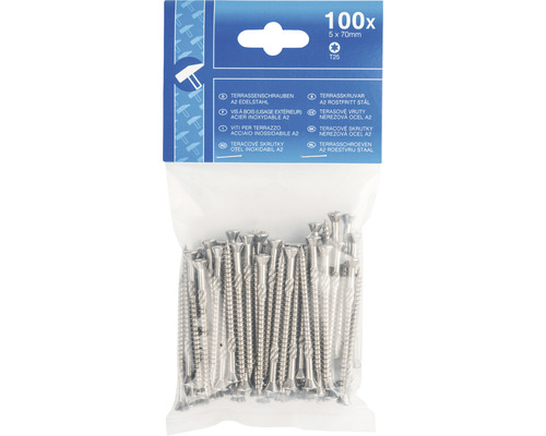 Verpakking terrasschroeven A2 roestvast staal, 5x70 mm, 100 stuks