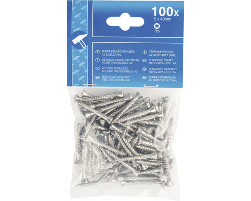 Verpakking terrasschroeven van A2 roestvast staal, 5x40 millimeter, 100 stuks