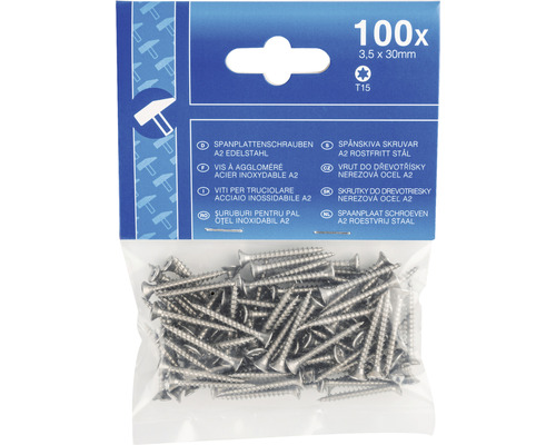 Spaanplaatschroeven A2 roestvrij staal, 100 stuks, 3,5 x 30 millimeter