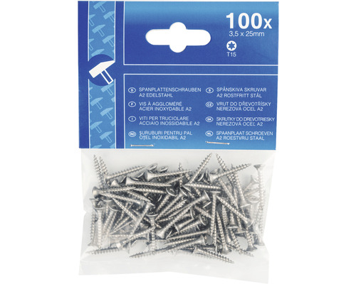 Spaanplaatschroeven A2 roestvrij staal, 3,5 x 25 millimeter, 100 stuks