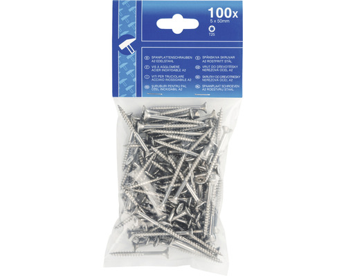 Spaanplaatschroeven A2 roestvrij staal, 5 x 50 millimeter, 100 stuks