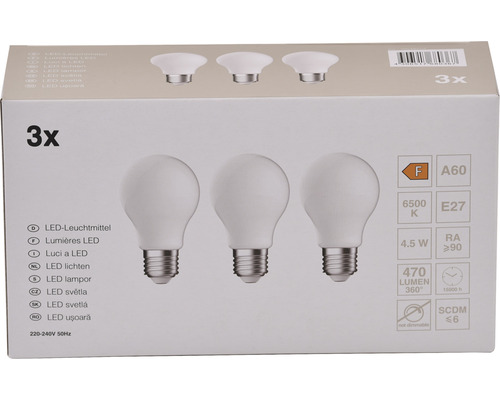 Verpakking met drie LED lampen E27