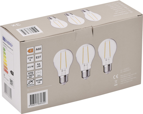Verpakking van drie E27 ledlampen