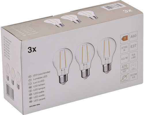 Verpakking met drie A60 E27 LED-lampen
