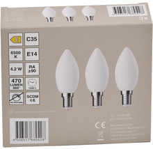 LED lamp E14/4,2W C35 daglichtwit mat, 3 stuks