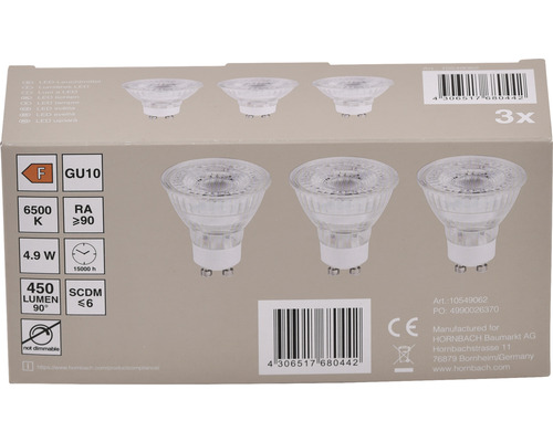 Verpakking met drie LED lampen GU10