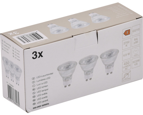 Verpakking met drie LED-lampen GU10