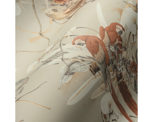 Behang met vogel- en plantenmotief