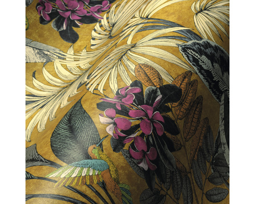 Behang met bloemmotief en vogelmotieven