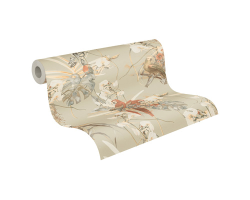 Behangrol met vogel- en plantenmotief