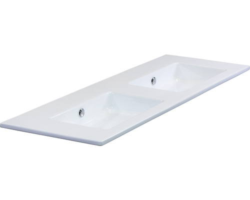 Witte dubbele wastafel van keramiek met twee wasbakken