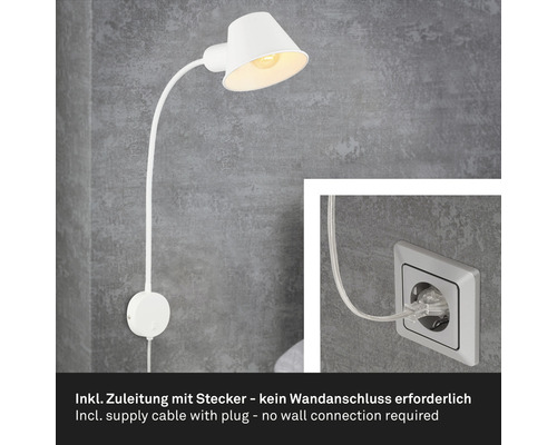 Witte wandlamp met stekker en snoer