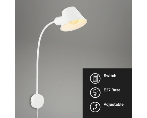 Witte, verstelbare wandlamp met E27 fitting en schakelaar