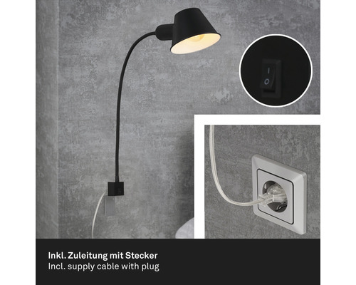 Draaibare wandlamp met stekker en schakelaar