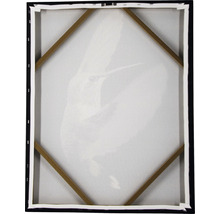 Achterkant van een canvas met houten spieraam en ophangsysteem