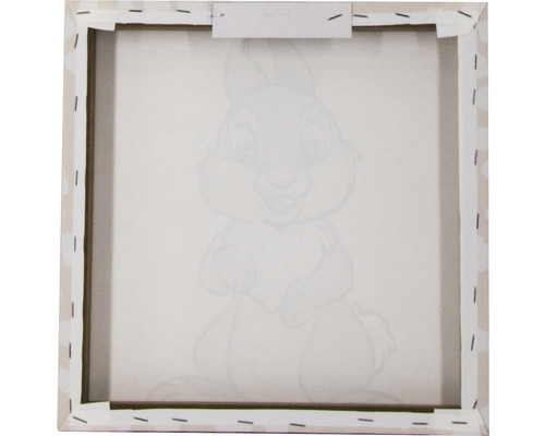 Achterkant van een canvas met konijntjesmotief