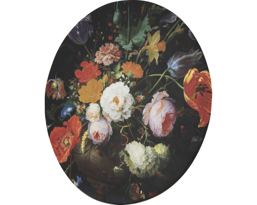 Rond tapijt met bloemstillevenmotief