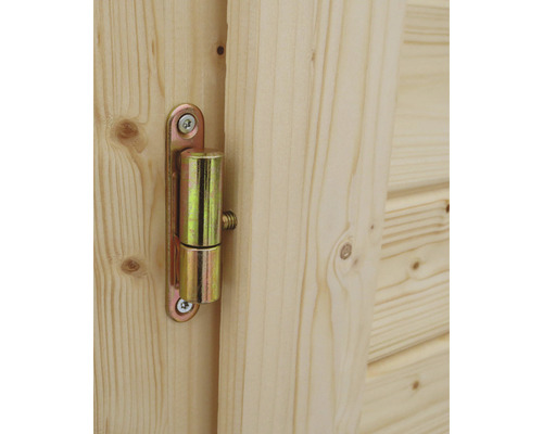 Detailopname van een scharnier op een houten deur