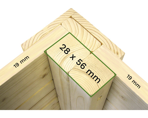 Houten elementen met de afmetingen 19 mm en 28 x 56 mm