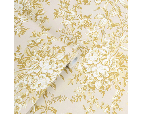 Behang met bloemmotief en opgerolde baan