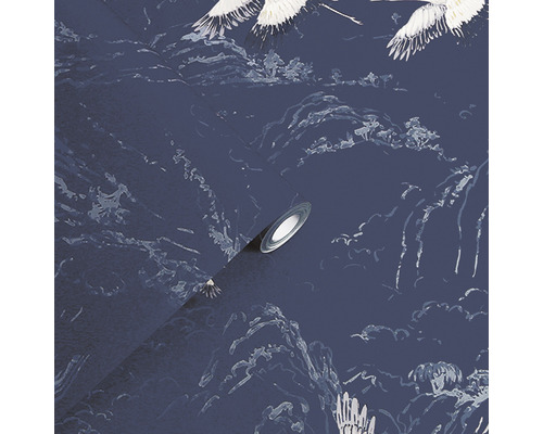 Behang met kraan- en bergmotief