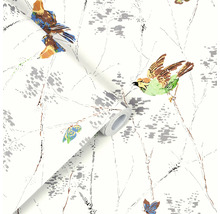 Rol behang met vogel- en boommotief