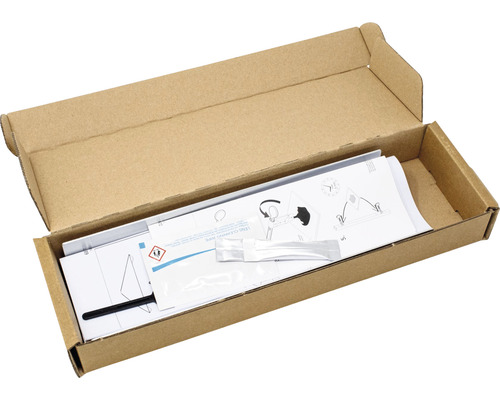 Open kartonnen doos met montageonderdelen en instructies