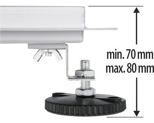 Verstelbare voet met een verstelbereik van 70 tot 80 millimeter