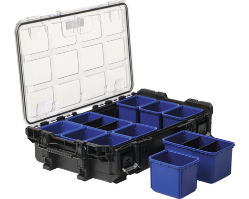Gereedschapskoffer met uitneembare vakken en transparant deksel