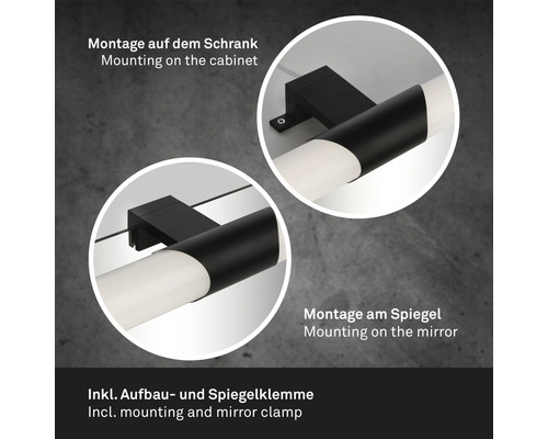 Badkamerlamp voor montage op kast en spiegel