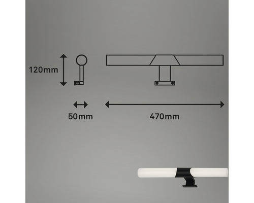 Schets van de badkamerlamp met maatvoering