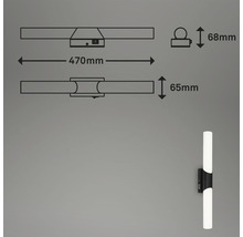 Technische tekening van een wandlamp met afmetingen 470 mm lengte, 68 mm hoogte en 65 mm breedte.