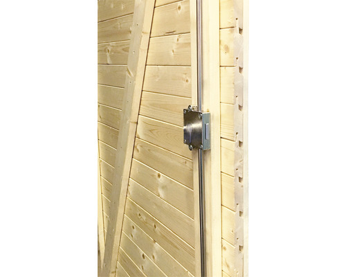 Detailopname van een houten deur met een veiligheidsslot