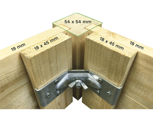 Houten constructie met houten verbindingselement van metaal