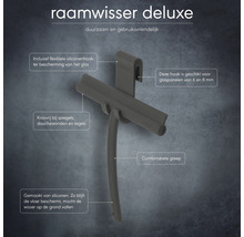 Raamwisser met flexibele siliconen haak ter bescherming van het glas, geschikt voor glaspanelen van 6 en 8 millimeter. De siliconen wisser is krasvrij bij spiegels, douchewanden en tegels met een comfortabele greep.