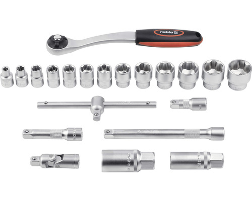 Steeksleutelset met ratel, verlengstukken en doppen