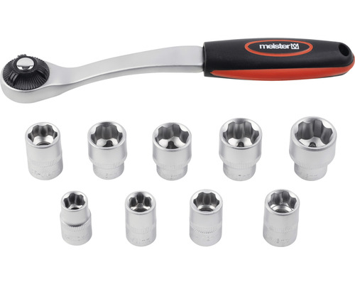 Meister dopsleutelset met omschakelratel en tien doppen