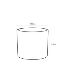 Schets van een plantenbak met afmetingen 19,5 cm diameter en 17,5 cm hoogte