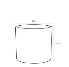 Illustratie van een plantenbak met de afmetingen 23 cm en 21,5 cm.