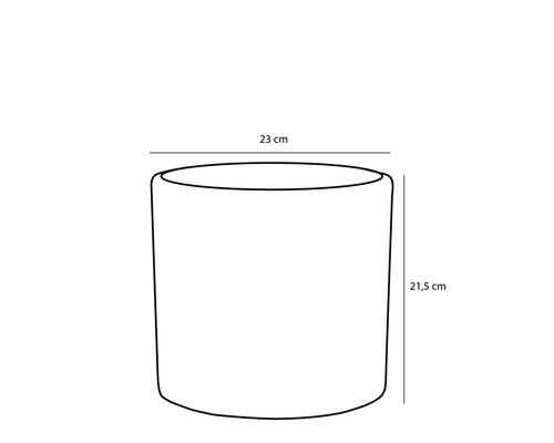 Illustratie van een plantenbak met de afmetingen 23 cm en 21,5 cm.
