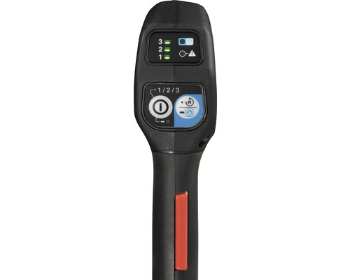 Close-up van de bedieningselementen van een elektrisch gereedschap met een vermogensniveau-indicator en functieschakelaars