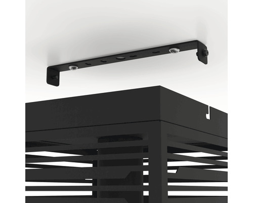 Detailopname van een terrasoverkapping met plafondbevestiging