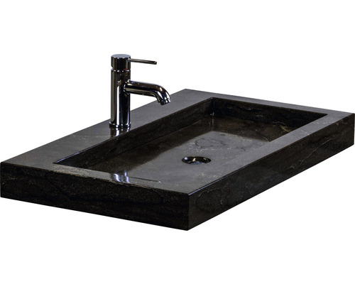 Rechthoekige waskom van natuursteen met kraan
