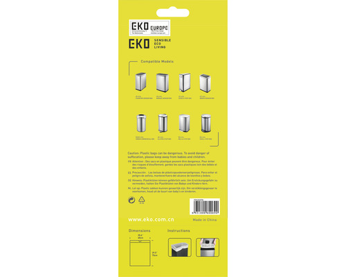 EKO Europe verpakking met informatie over compatibele modellen en veiligheidsinstructies