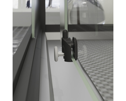 Detailaanzicht van een douchecabine-element met rolgeleiding