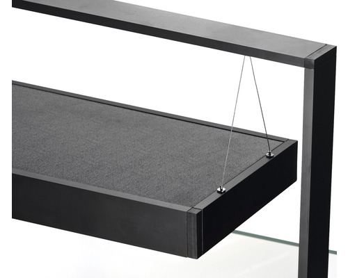 Detailopname van een zwarte aquariumafdekking met ophanging