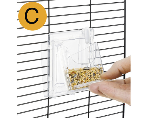 Kooi met transparante voederbak voor vogels